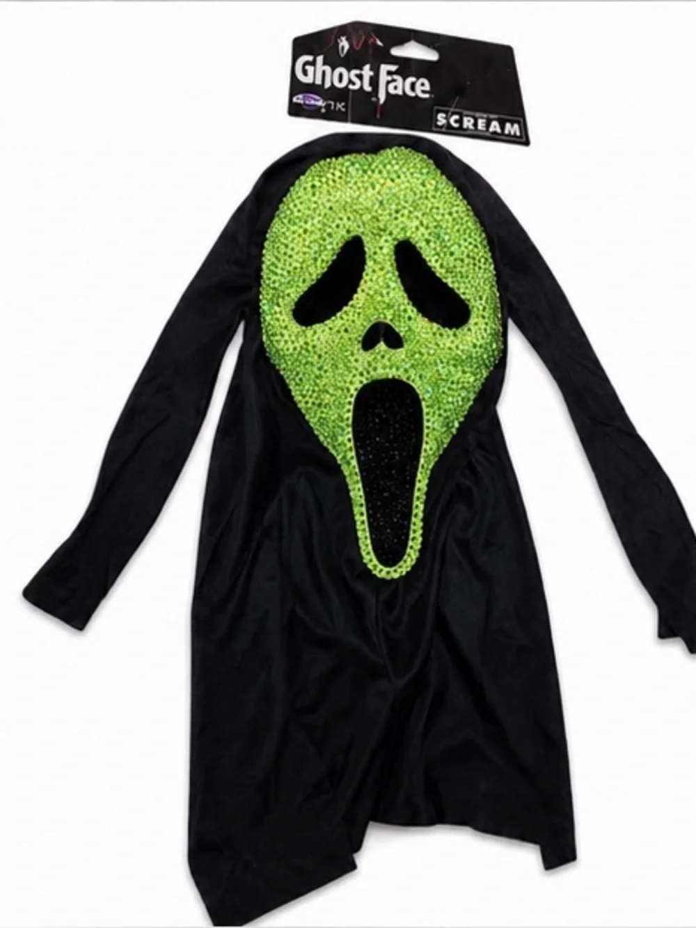 Green & Jet Black Crystal Sparkly Ghost Face Scream Stab Theme Horror Mask